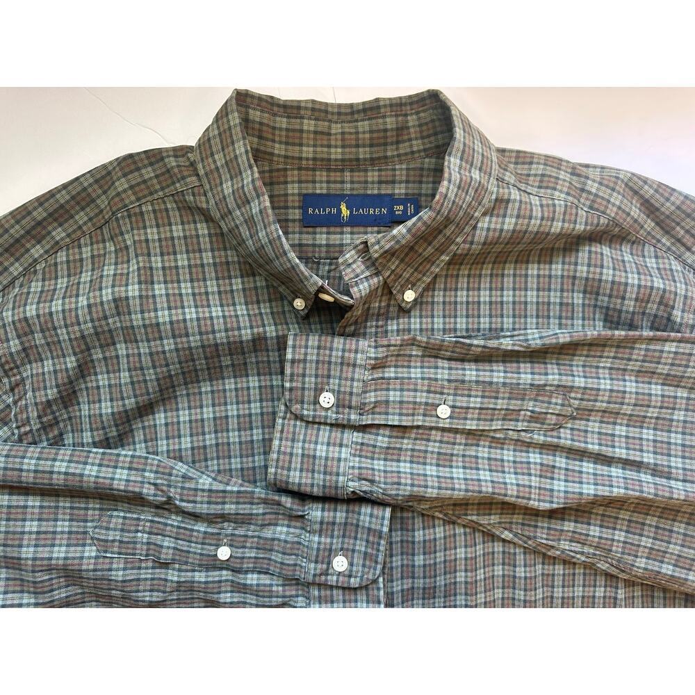 Ralph Lauren Big & Tall 2XB Plaid Cotton Button Down Shirt Green